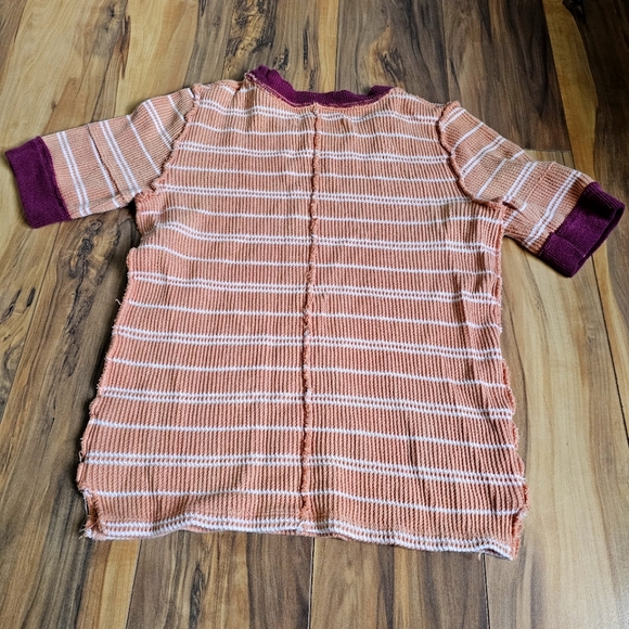 Free People- We the Free Short Sleeve White Stripe Top Orange Burgundy XS - Picture 5 of 5